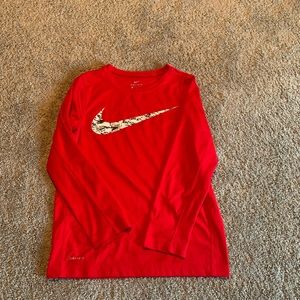 Boys red Nike dri fit long sleeved shirt